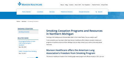 Screenshot of Munson Healthcare Freedom From Smoking